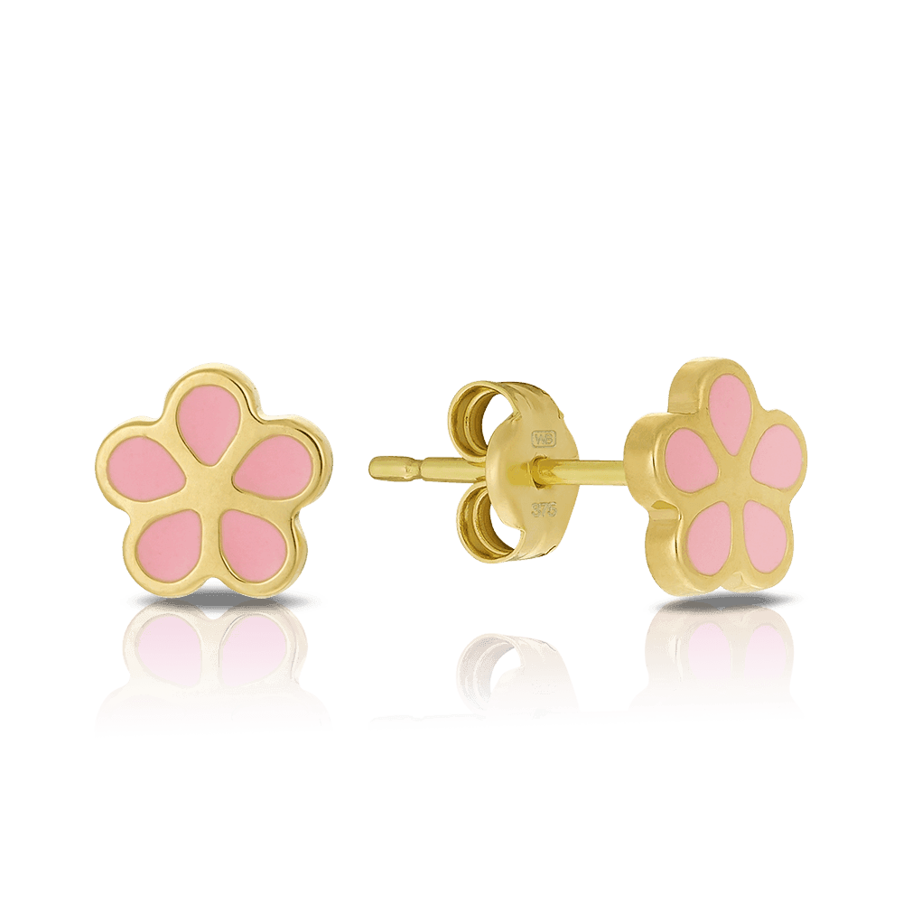 9ct Yellow Gold Pink Enamel Flower Children's Bracelet