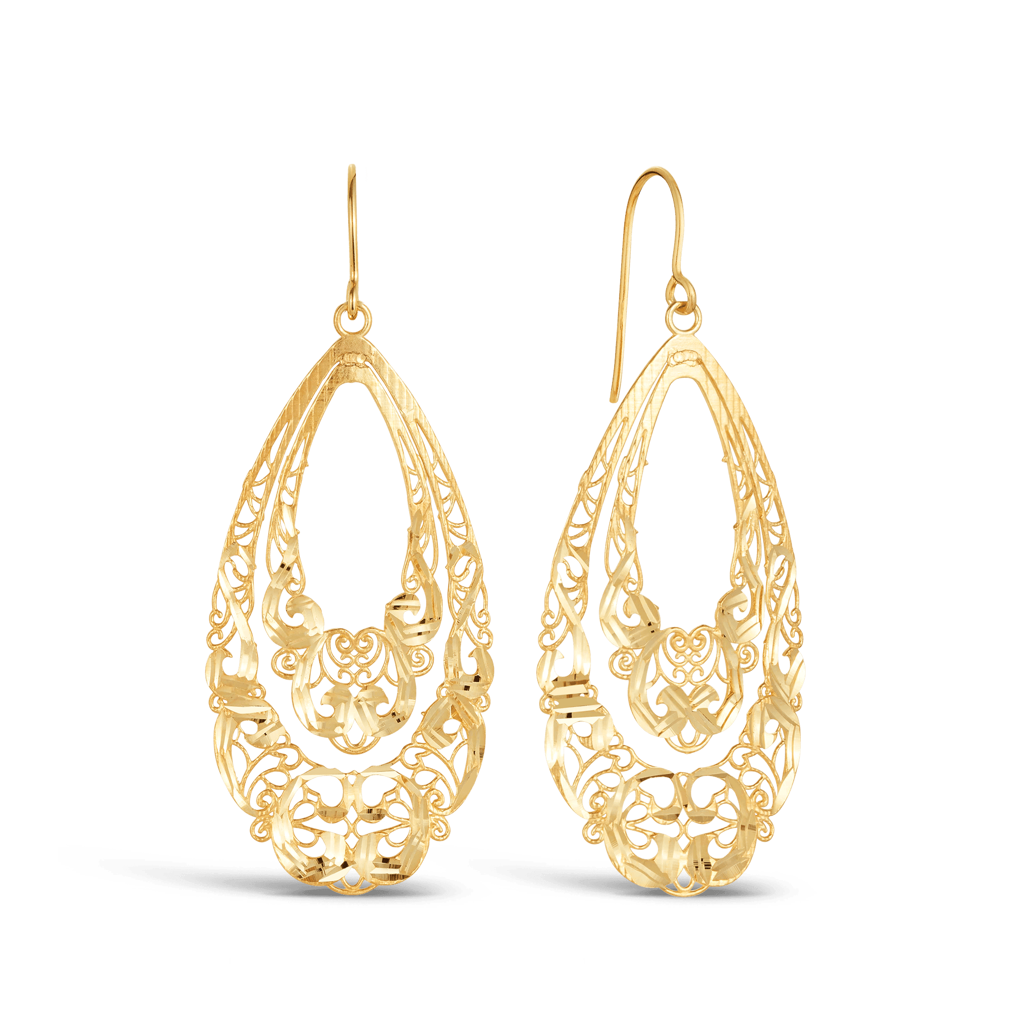 Gold filigree sale drop earrings