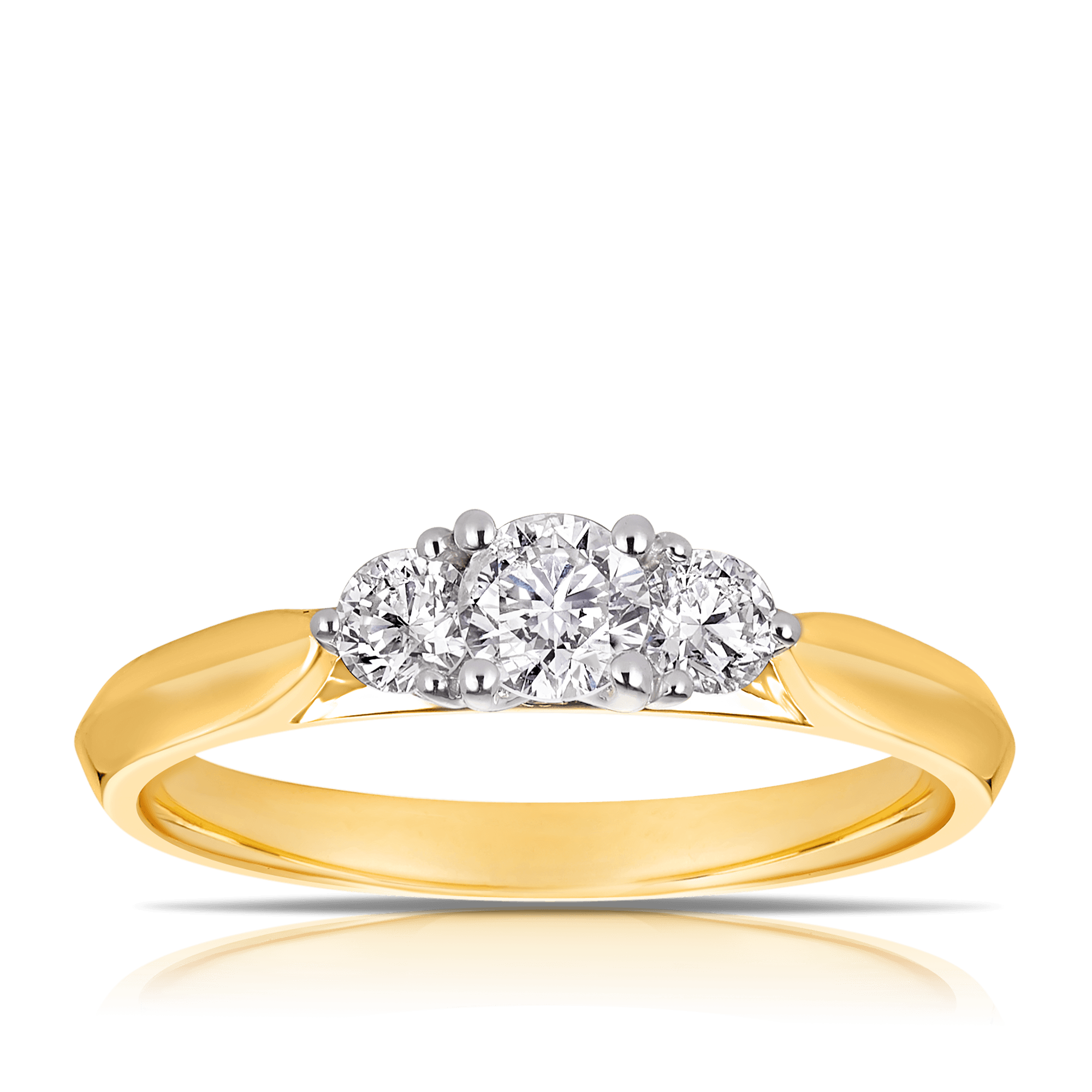 050ct Tw Round Brilliant Cut Three Stone Diamond Engagement Ring In 18ct Yellow And White Gold 5858