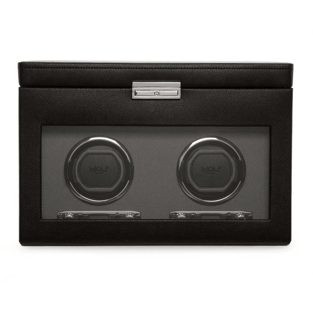 Wolf Viceroy Black Leather Double Automatic Watch Winder with