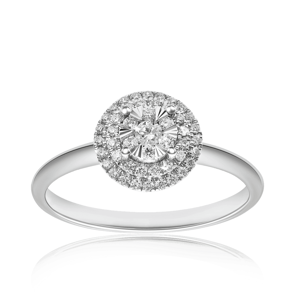 0.22ct TDW Diamond Halo Engagement Ring in 9ct White Gold - Wallace Bishop