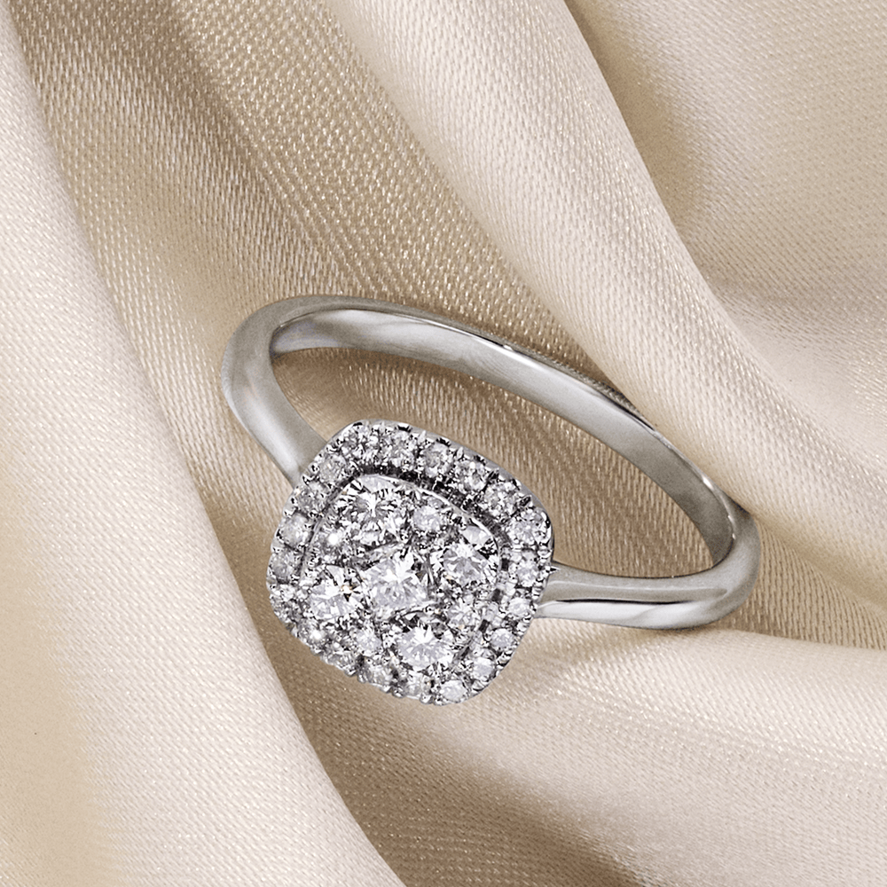 0.50ct TDW Diamond Square Halo Engagement Ring in 9ct White Gold