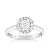 Round Brilliant Cut Diamond Halo Engagement Ring in 18ct White Gold