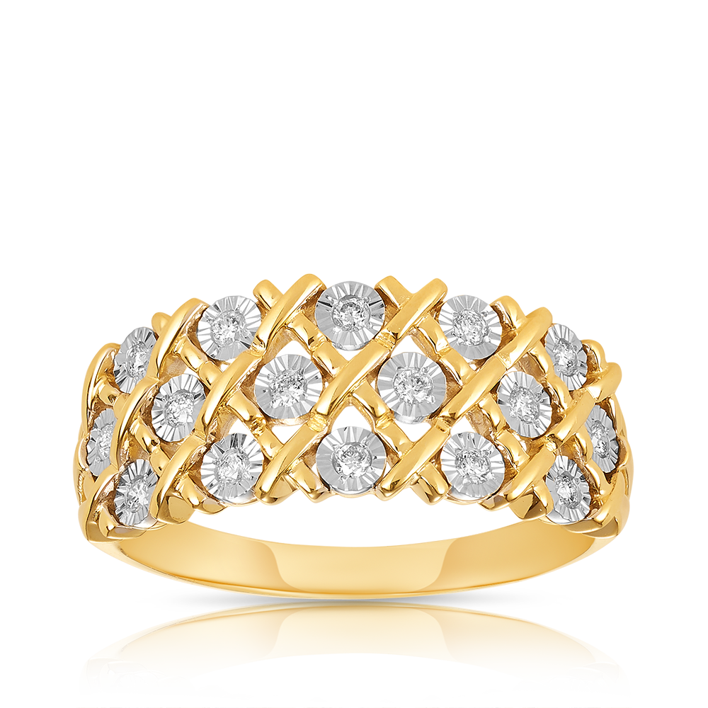 Diamond Dress Ring in 9ct Yellow and White Gold TGW 0.15ct