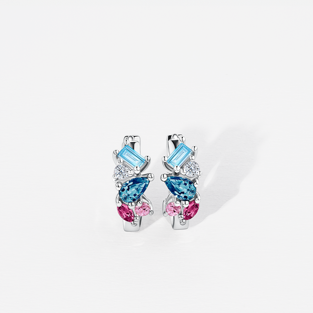 Pastel Cubic Zirconia Huggie Earrings in Sterling Silver