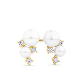 Freshwater Pearl and Cubic Zirconia Scattered Earrings in 9ct Yellow Gold