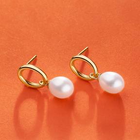 Freshwater Pearl Drop Earrings in 9ct Yellow Gold