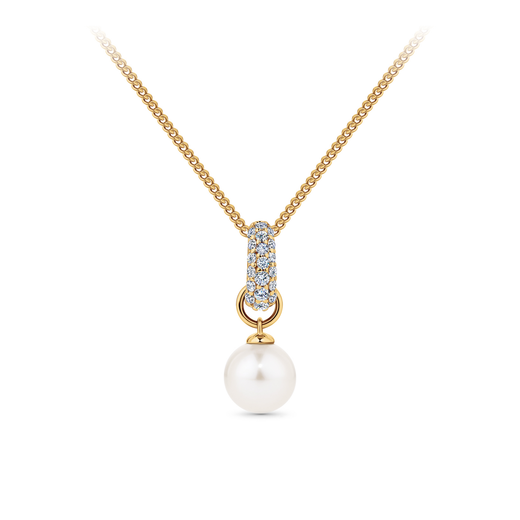 Freshwater Pearl and Cubic Zirconia Pendant in 9ct Yellow Gold