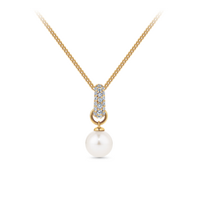 Freshwater Pearl and Cubic Zirconia Pendant in 9ct Yellow Gold