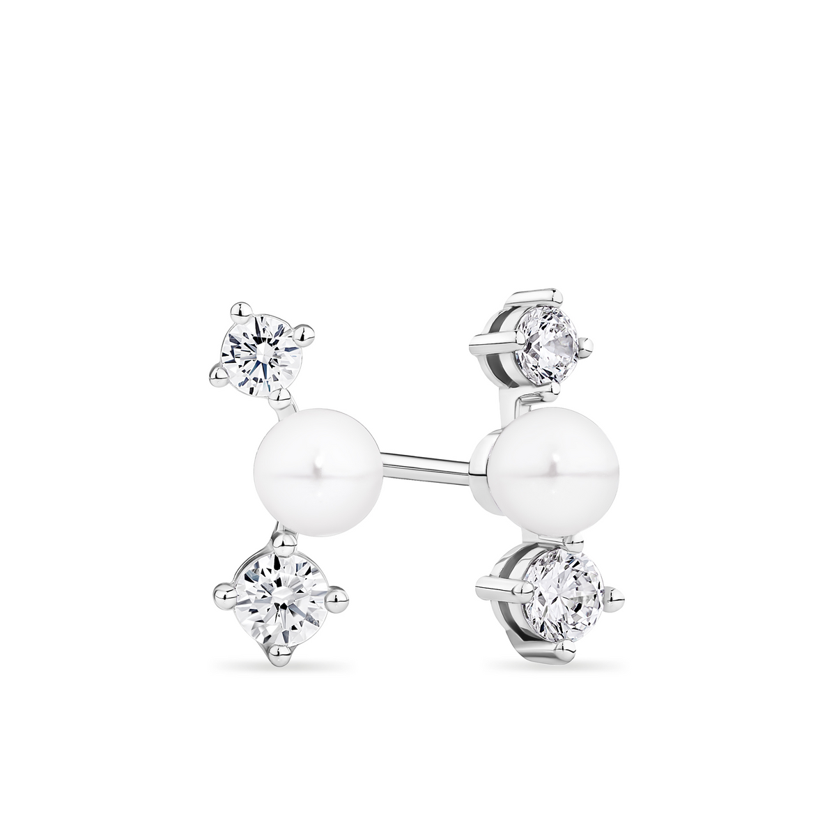 Freshwater Pearl and Cubic Zirconia Scattered Earrings in Sterling Silver Rhodium Plate