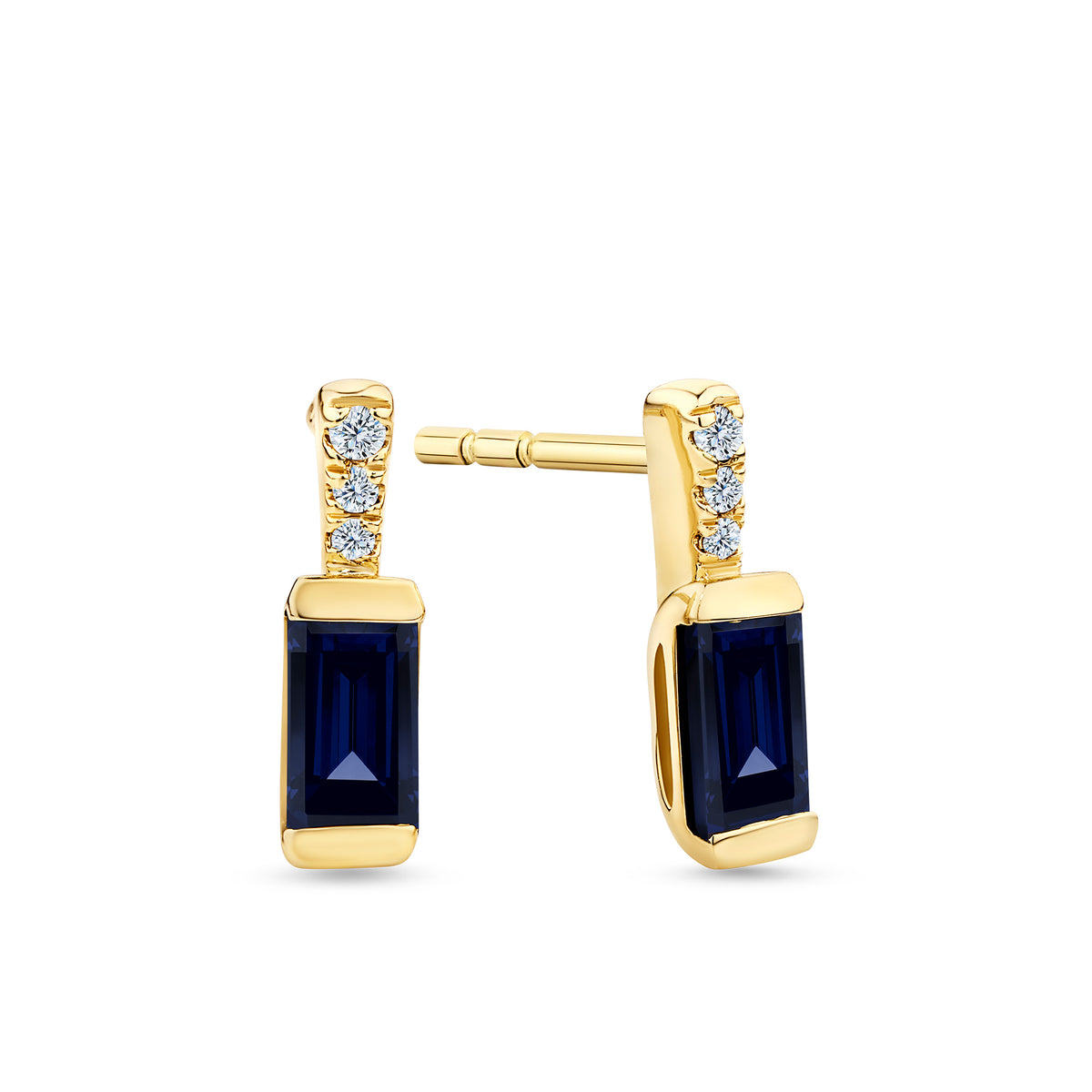 Created Sapphire & Diamond Stud Earrings in 9ct Yellow Gold