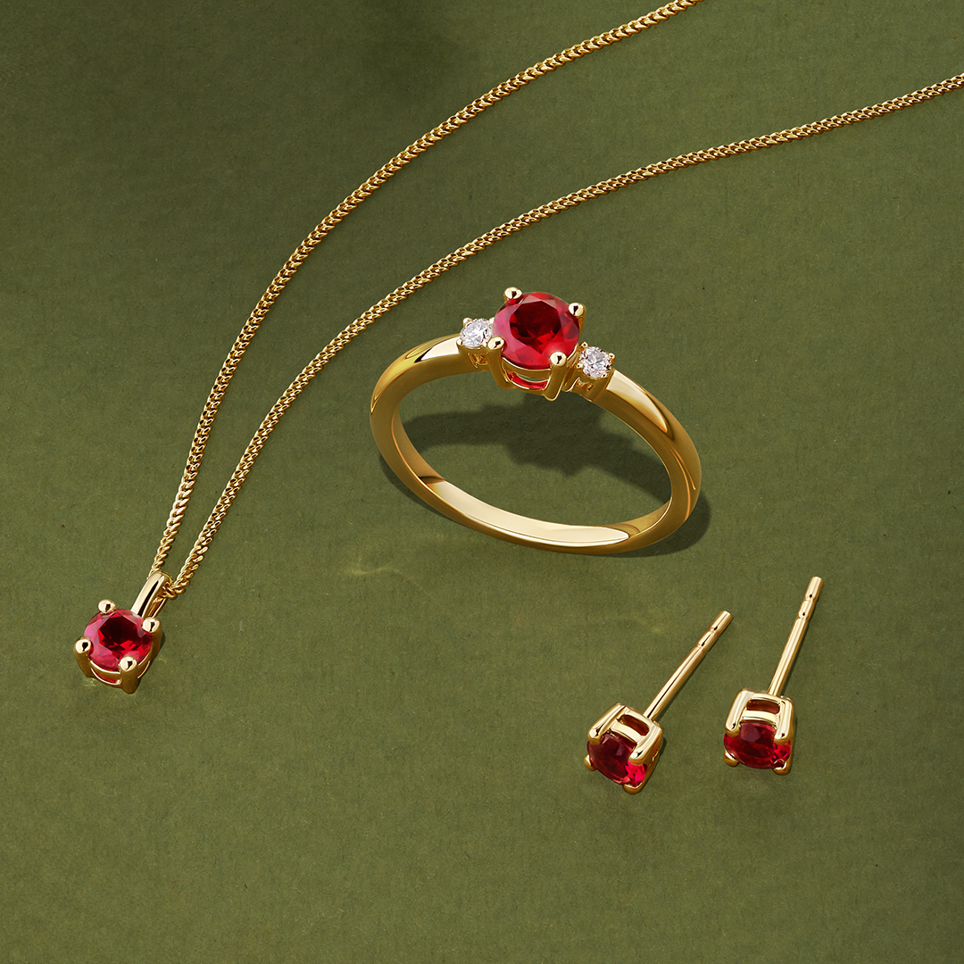 Created Ruby Round Stud Earrings in 9ct Yellow Gold