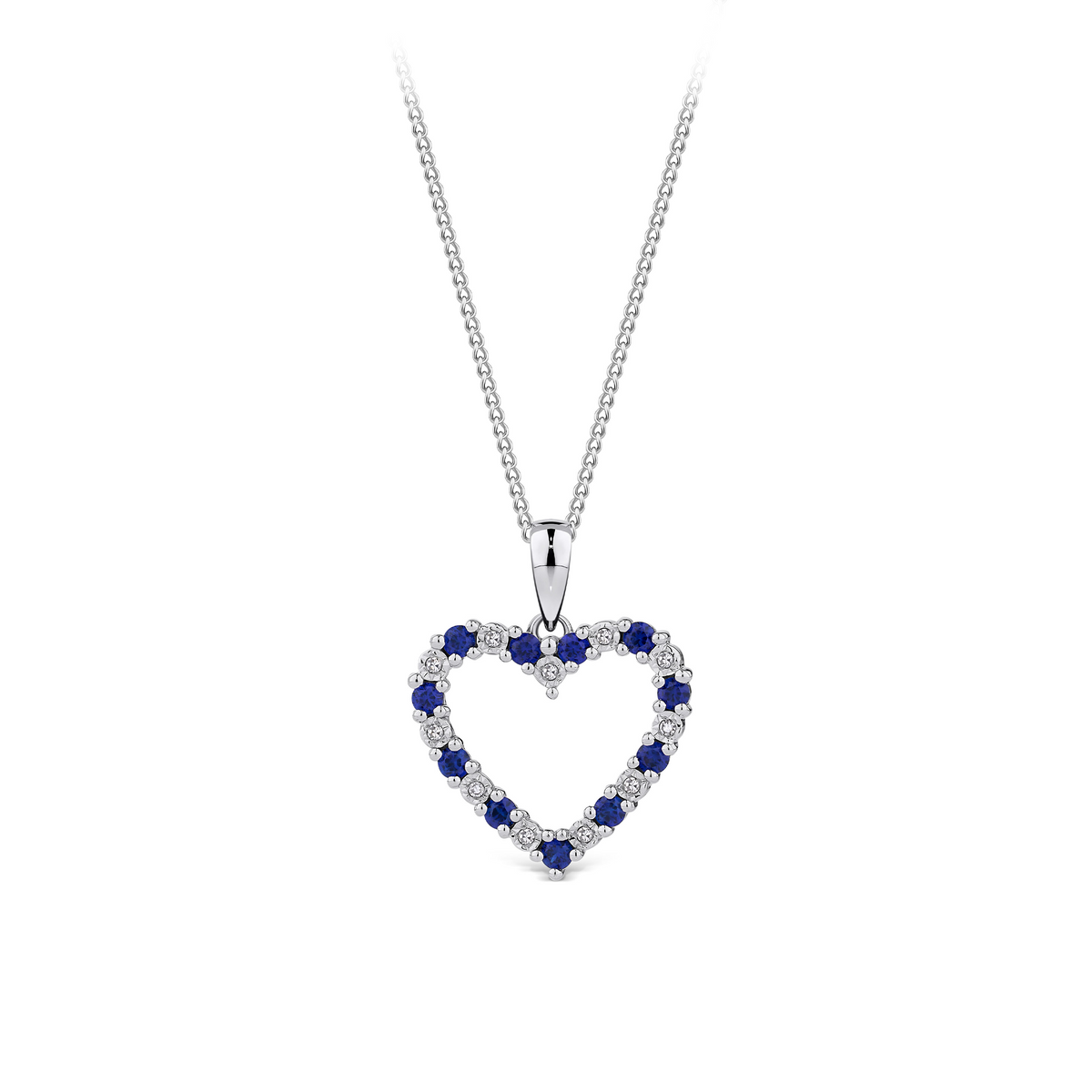 Sapphire & Diamond Heart Pendant in 9ct White Gold