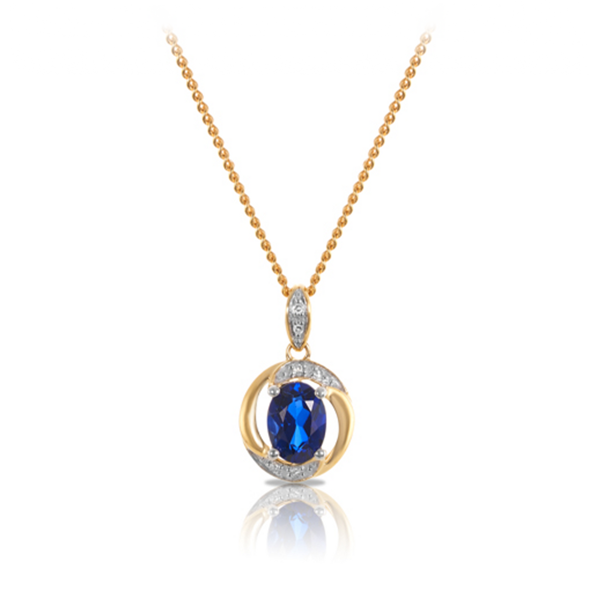 Sapphire & Diamond Oval Pendant in 9ct Yellow Gold