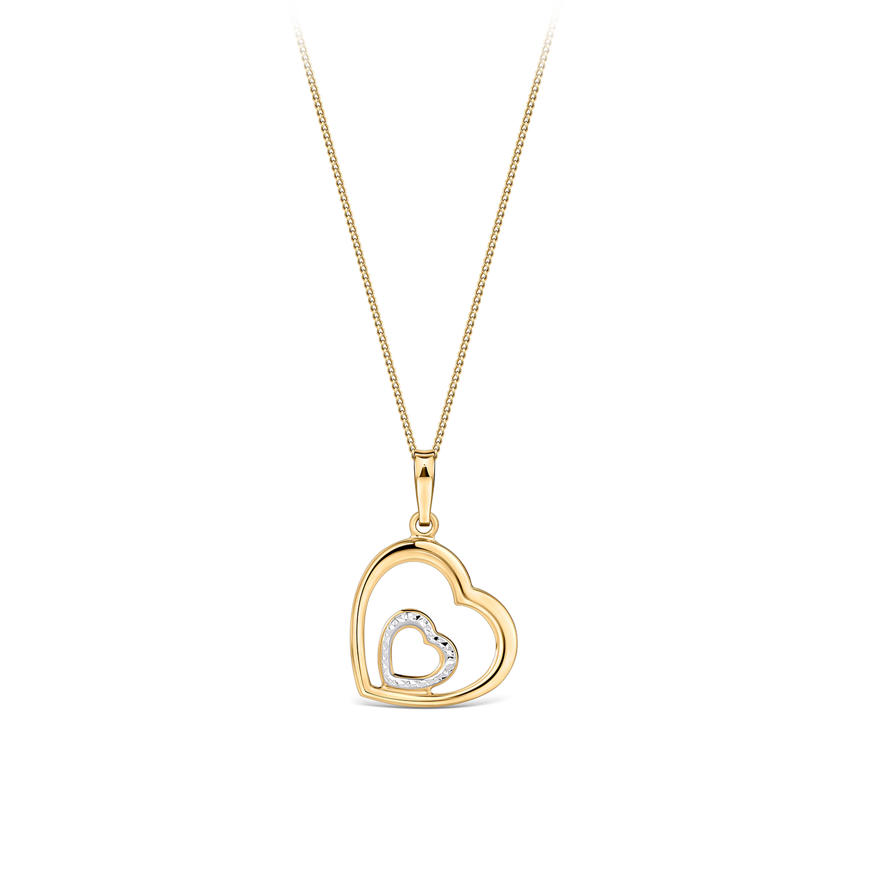 Double Heart Diamond Cut Pendant in 9ct Yellow Gold