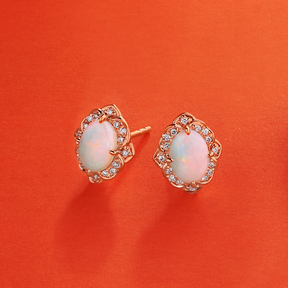 Opal and Diamond Oval Earrings in 9ct Rose Gold