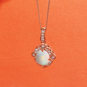 Solid White Opal & Diamond Pendant in 9ct Rose Gold