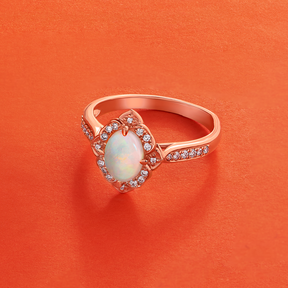 Solid White Opal & Diamond Ring in 9ct Rose Gold