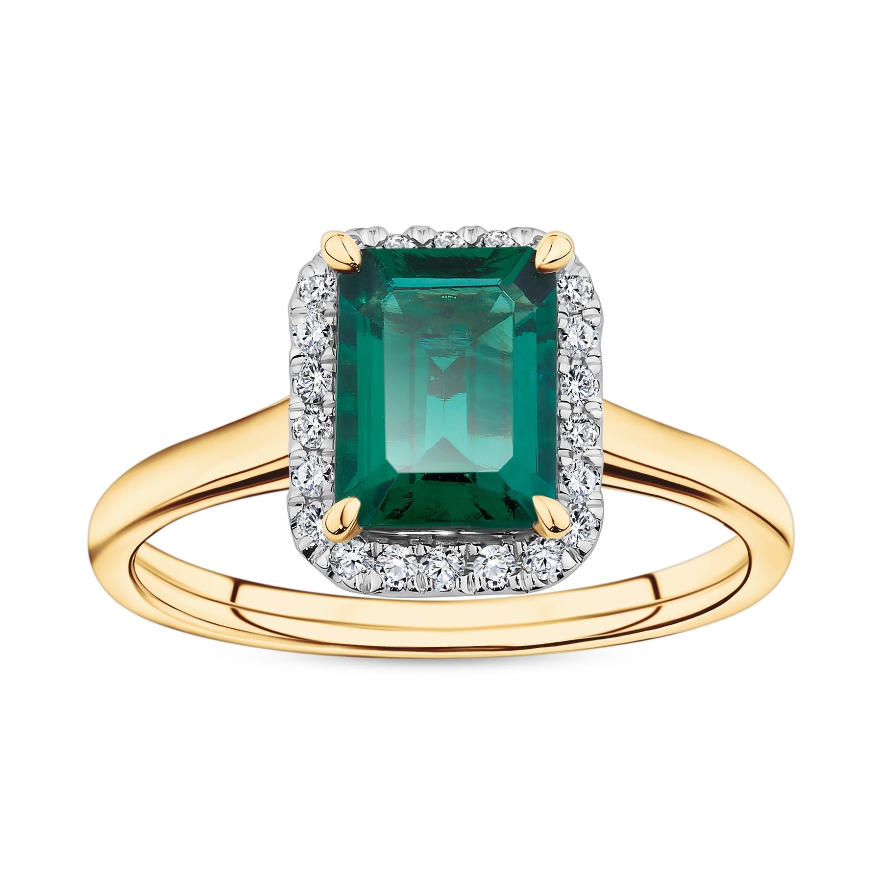 Created Emerald Rectangular Ring in 9ct Yellow Gold