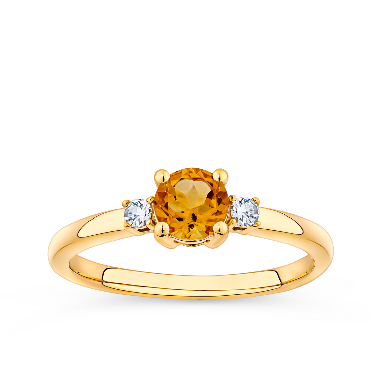 Citrine & Diamond Trilogy Ring in 9ct Yellow Gold