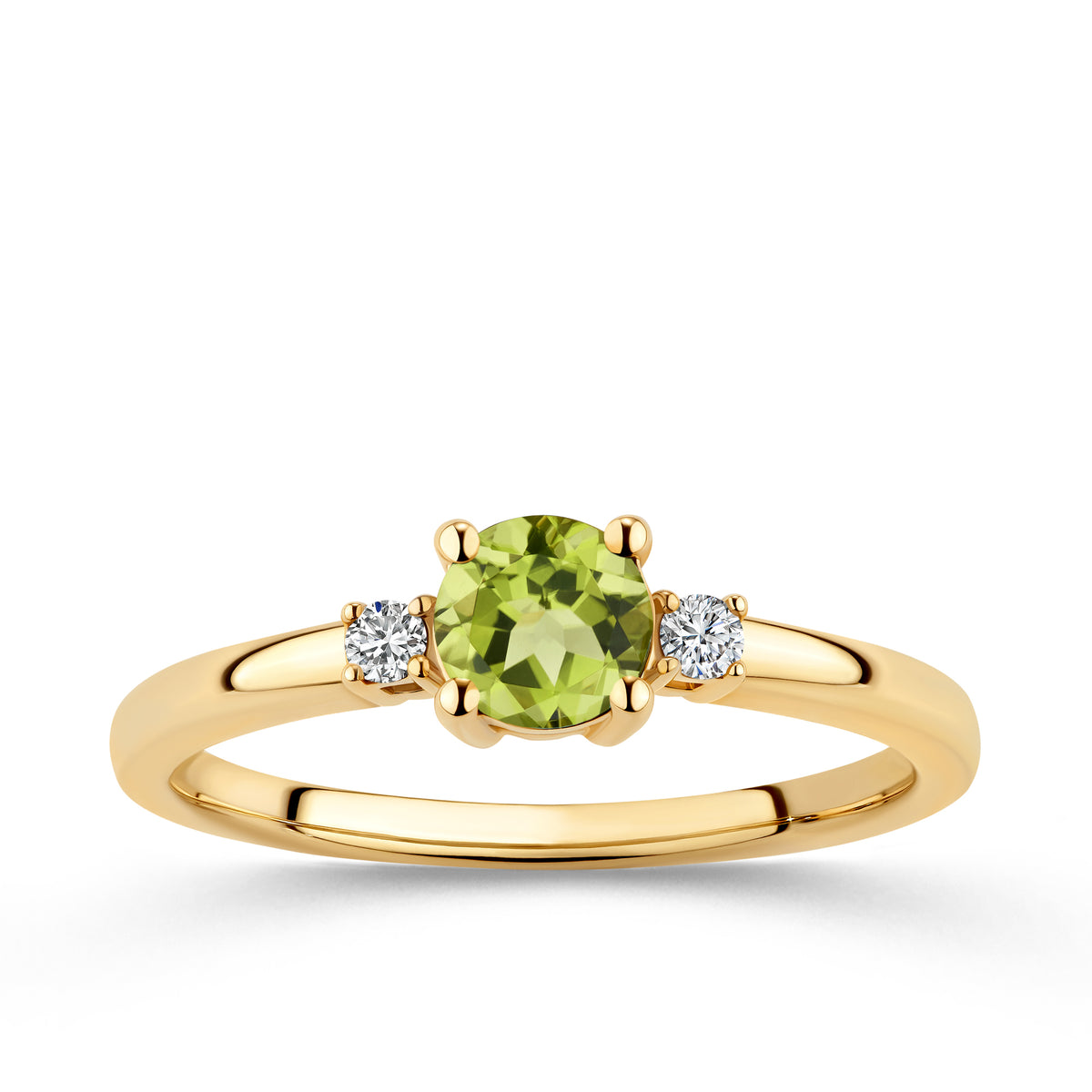 Peridot & Diamond Trilogy Ring in 9ct Yellow Gold