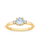 Aquamarine & Diamond Trilogy Ring in 9ct Yellow Gold