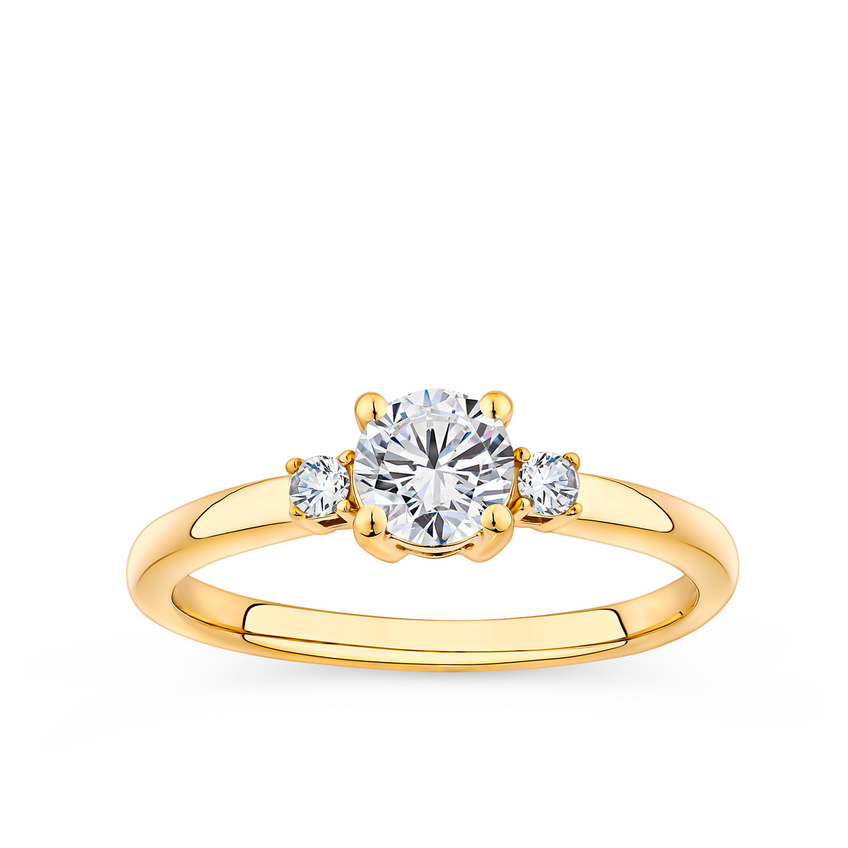 White Topaz and Diamond Trilogy Ring in 9ct Yellow Gold