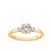 White Topaz and Diamond Trilogy Ring in 9ct Yellow Gold