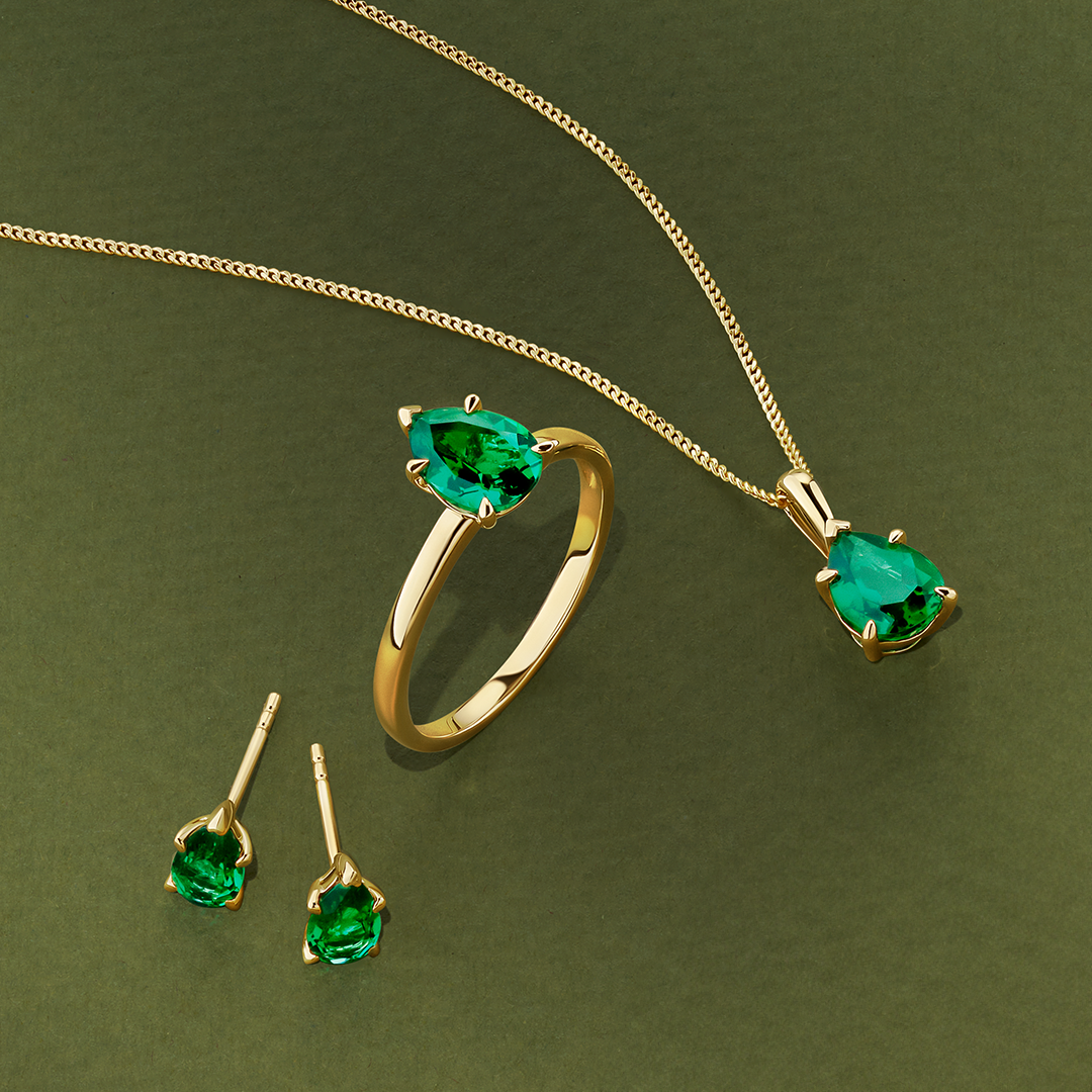 Created Emerald Studs in 9ct Yellow Gold