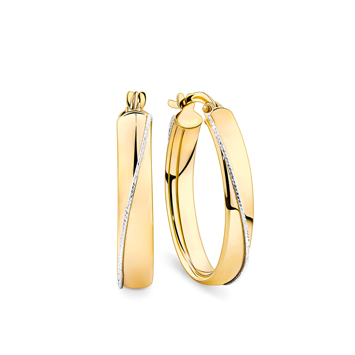 Diamond Cut Oval Hoop Earrings in 9ct Yellow Gold