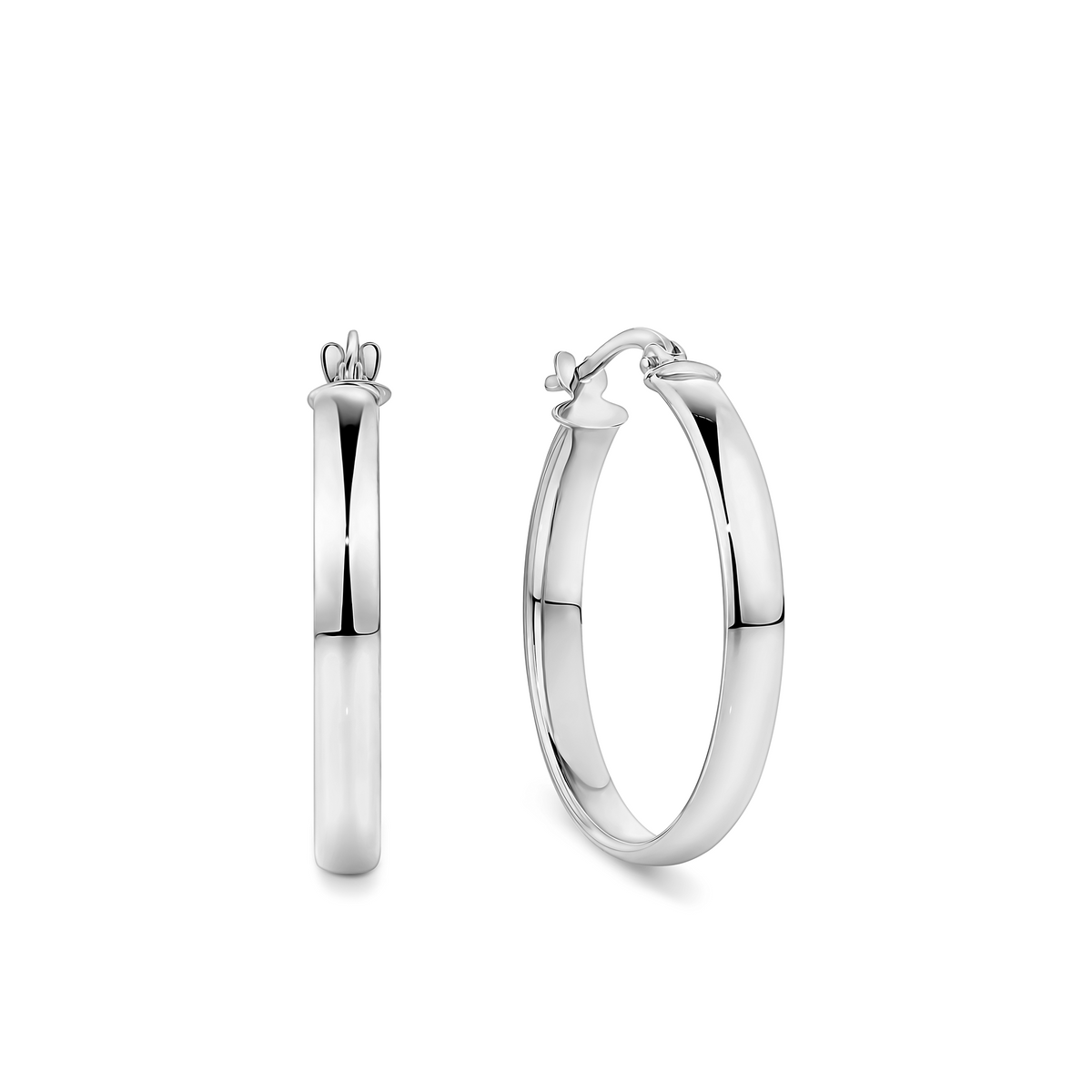 Flat Round Hoop Earrings in 9ct White Gold