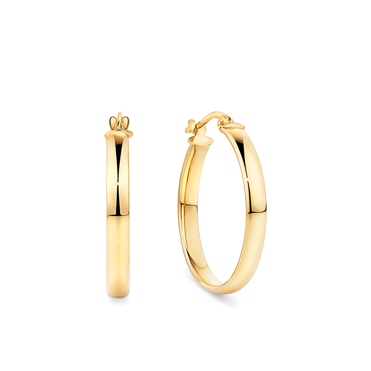 Flat Round Hoop Earrings in 9ct Yellow Gold