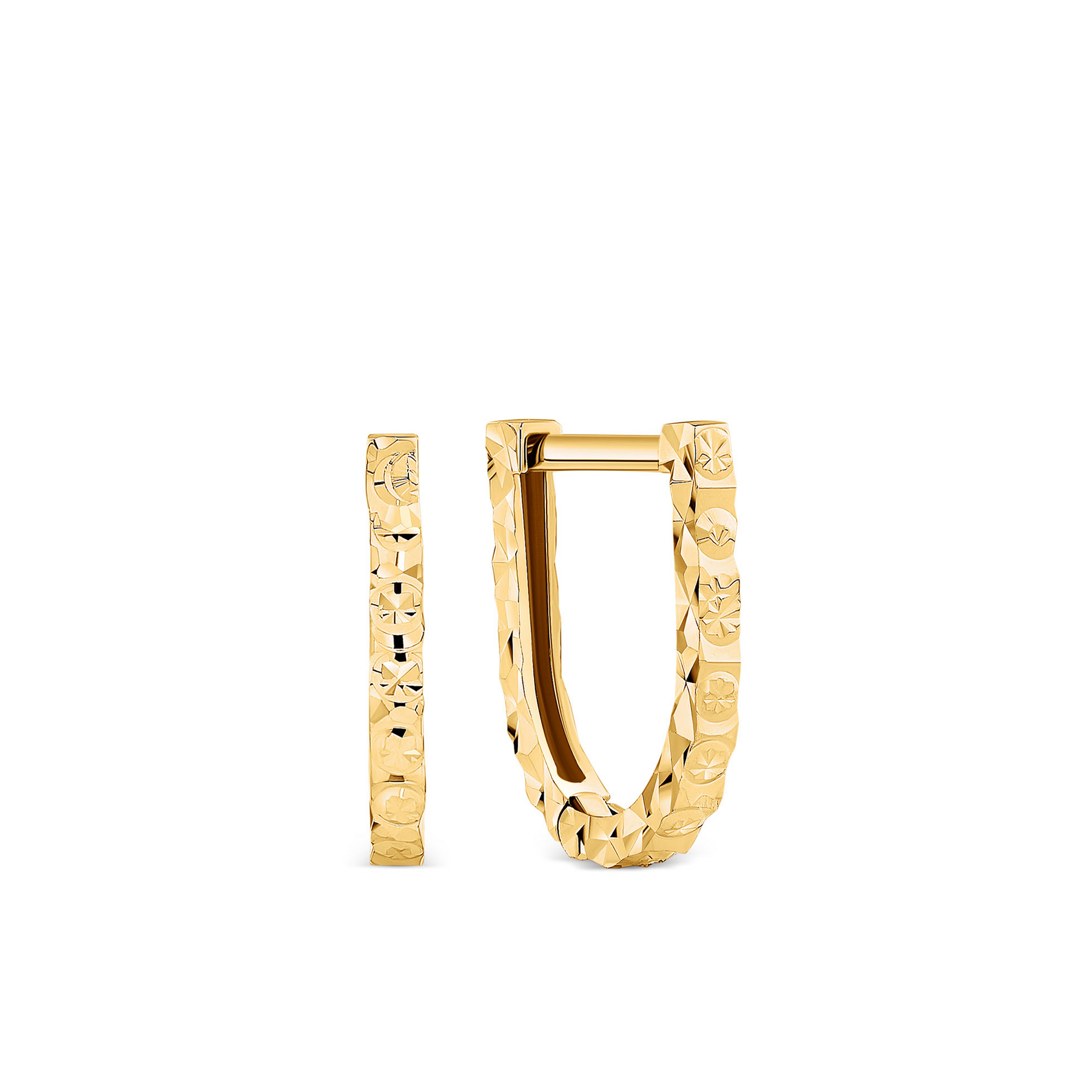 U Shape Diamond Cut Huggie Earrings in 9ct Yellow Gold