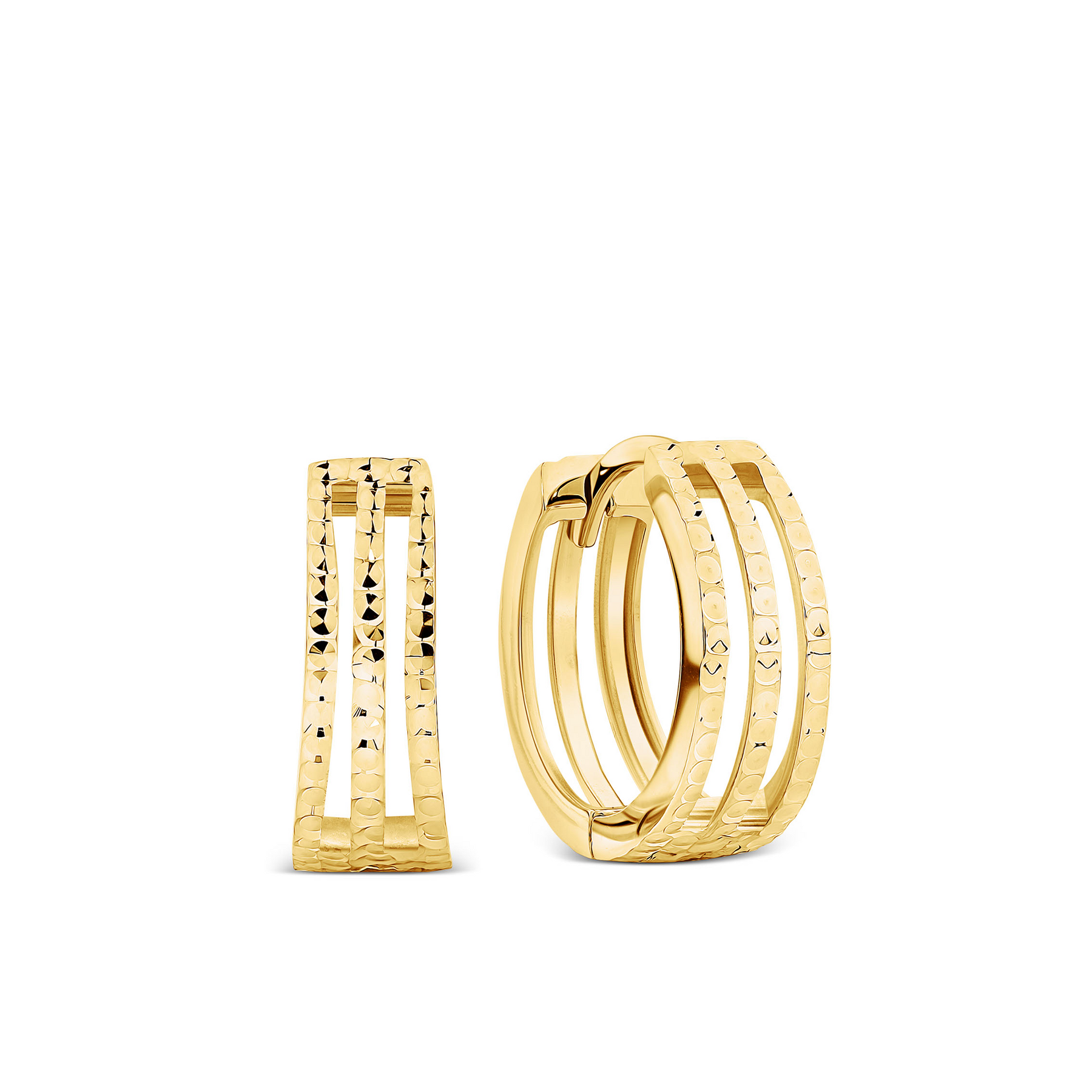 3 Row Diamond Cut Huggie Earrings in 9ct Yellow Gold