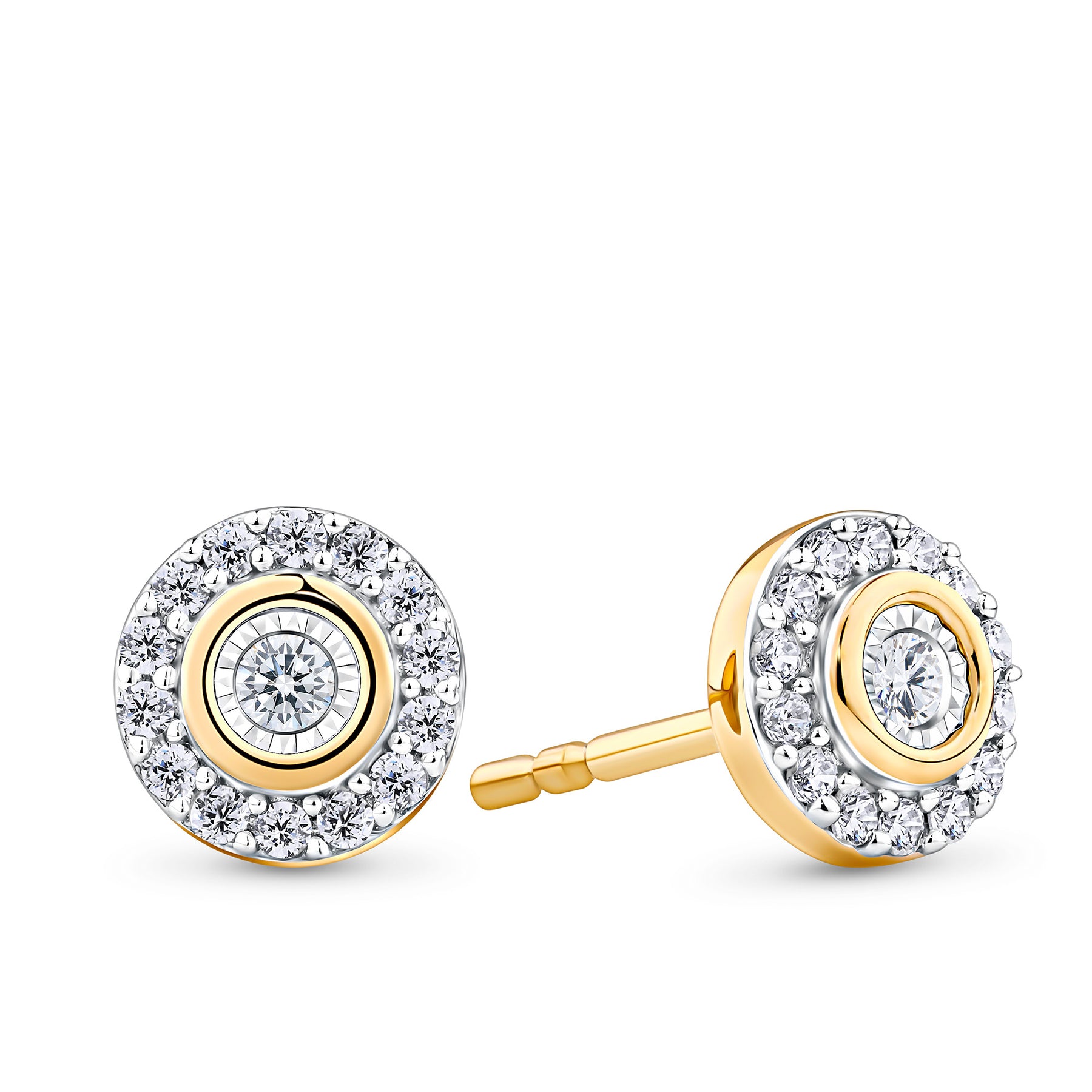 Diamond Halo Stud Earrings in 9ct Yellow and White Gold