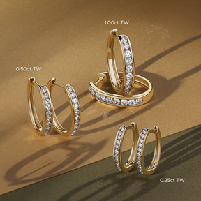 Diamond Oval Huggie Hoop Earrings in 9ct Yellow Gold