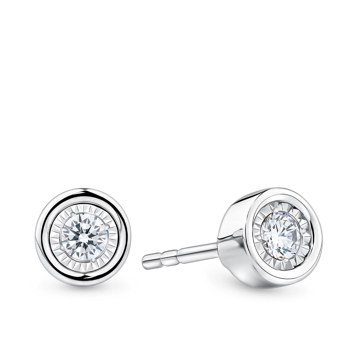 Round Illusion Stud Earrings in 9ct White Gold