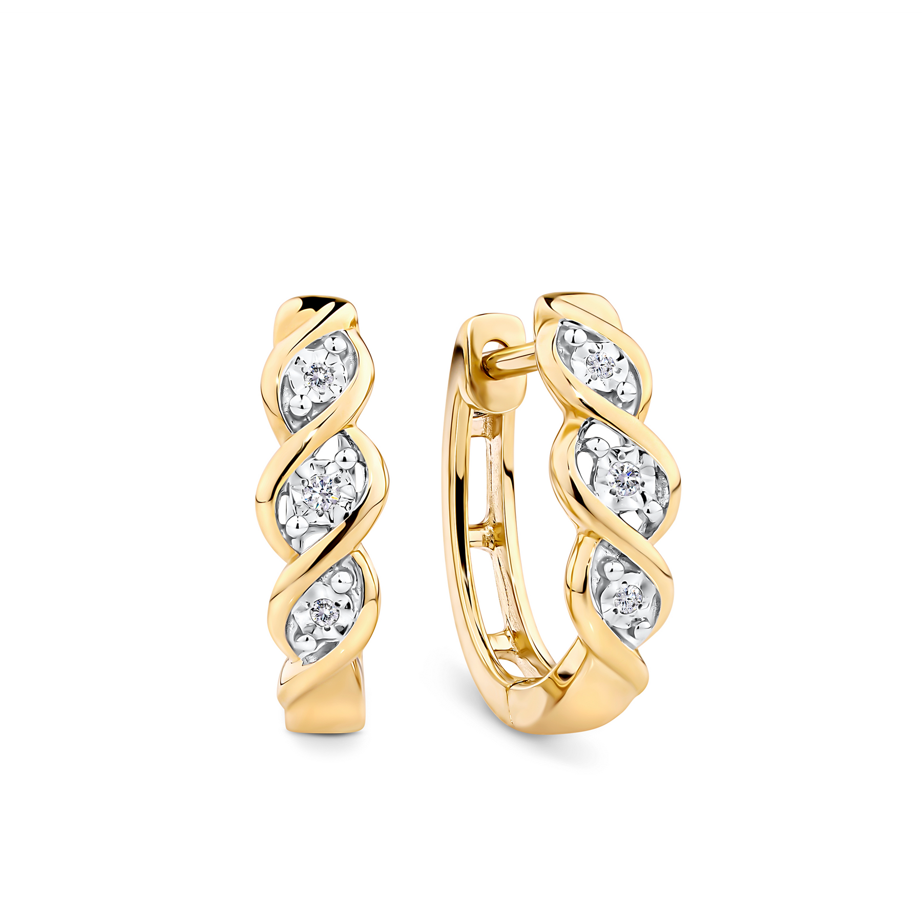 Oval Diamond Twist Huggie Earrings in 9ct Yellow Gold