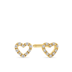 Diamond Heart Pave Set Earrings in 9ct Yellow Gold