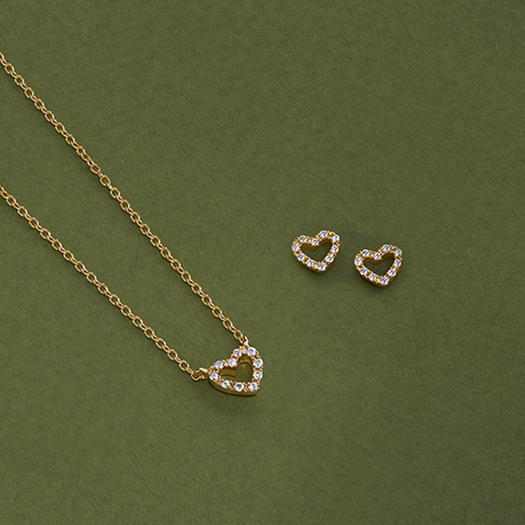 Diamond Heart Pave Set Earrings in 9ct Yellow Gold