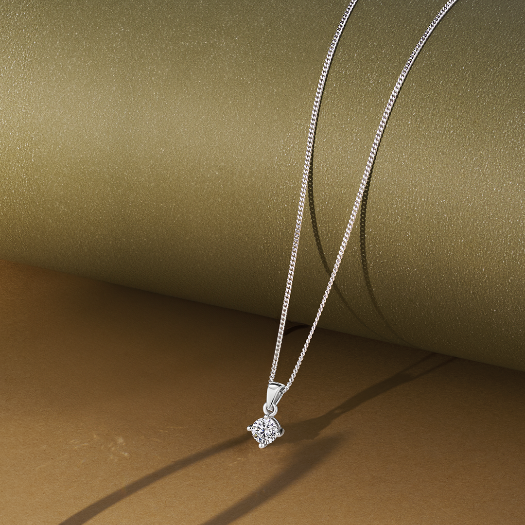 Diamond Solitaire Pendant in 18ct White Gold