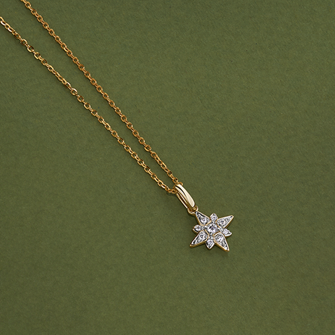 Diamond Star Pave Set Pendant in 9ct Yellow Gold