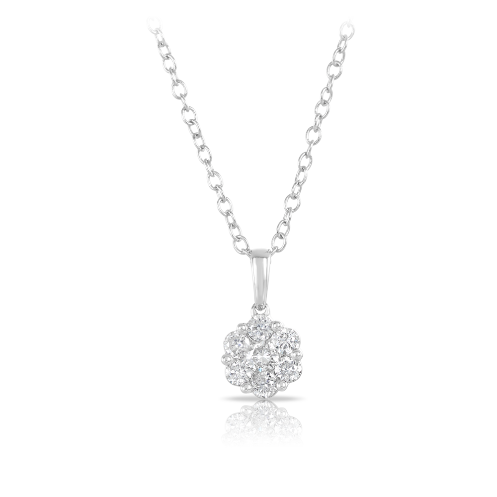 Diamond Cluster Pendant in 9ct White Gold