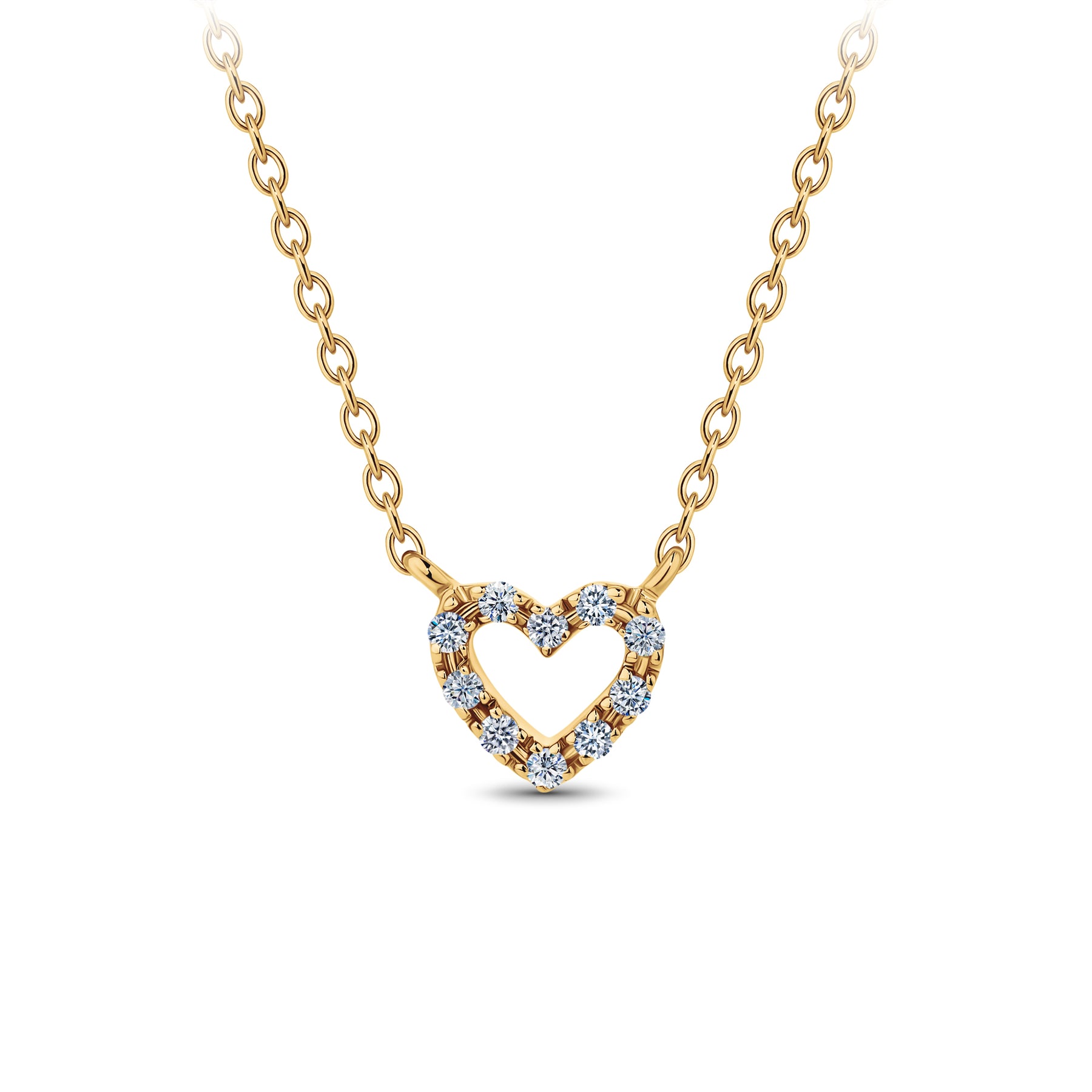 Diamond Heart Pave Set Necklace in 9ct Yellow Gold