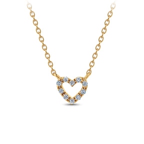 Diamond Heart Pave Set Necklace in 9ct Yellow Gold