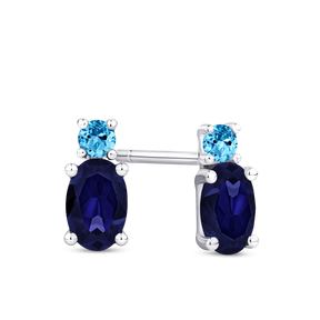 Blue Cubic Zirconia Stud Earrings in Sterling Silver