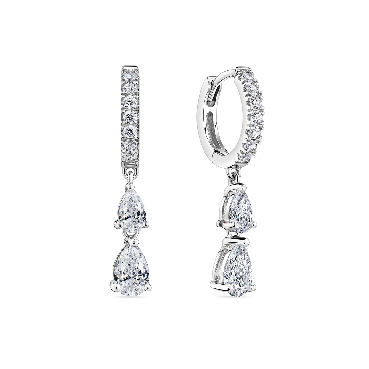 Cubic Zirconia Drop Huggies in Sterling Silver