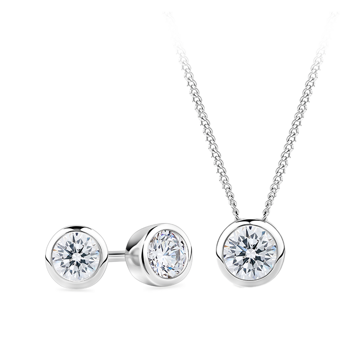 Cubic Zirconia 2 Piece Set in Sterling Silver Rhodium Plate in Navy Bauble