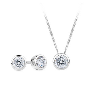 Cubic Zirconia 2 Piece Set in Sterling Silver Rhodium Plate in Navy Bauble