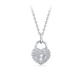 Cubic Zirconia Heart Lock Pendant in Sterling Silver